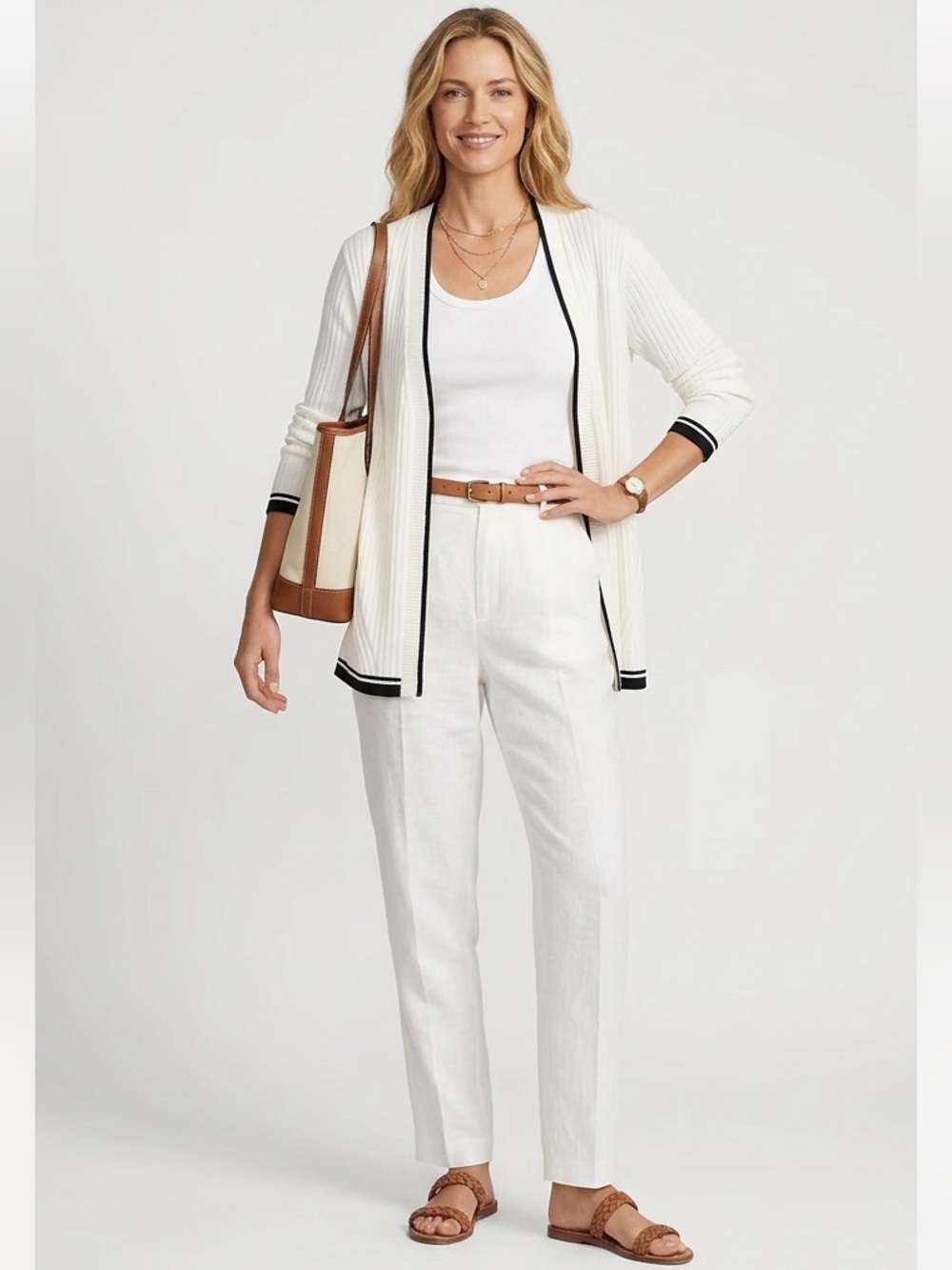 89th & Madison White Cardigan with Black Accents Size Extra Large